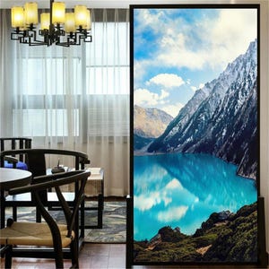 Beautiful Scenery Pattern Privacy Film – Stained Glass Design, Decorative, Static Cling, No Glue for Home Windows