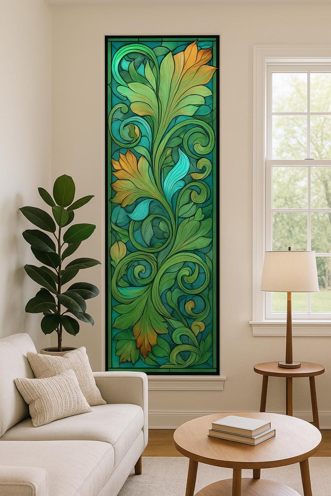 Custom Stained Glass Window Film – Art Nouveau Botanical Privacy Panel ...