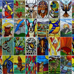 Window Film - Stained Glass Films with Frosted Privacy Effect - Retro Colorful Static Cling Stickers - for Shower, Bathroom, and Home Decor