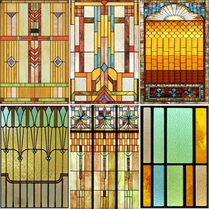 Custom Size Stained Glass Window Film Frosted Privacy Static Cling Retro Style Stickers