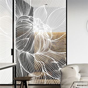Custom-Made Peony Design Window Film, Light Transmitting Frosted Static Cling, Easy-to-Remove Privacy Sticker for Glass Shower Doors