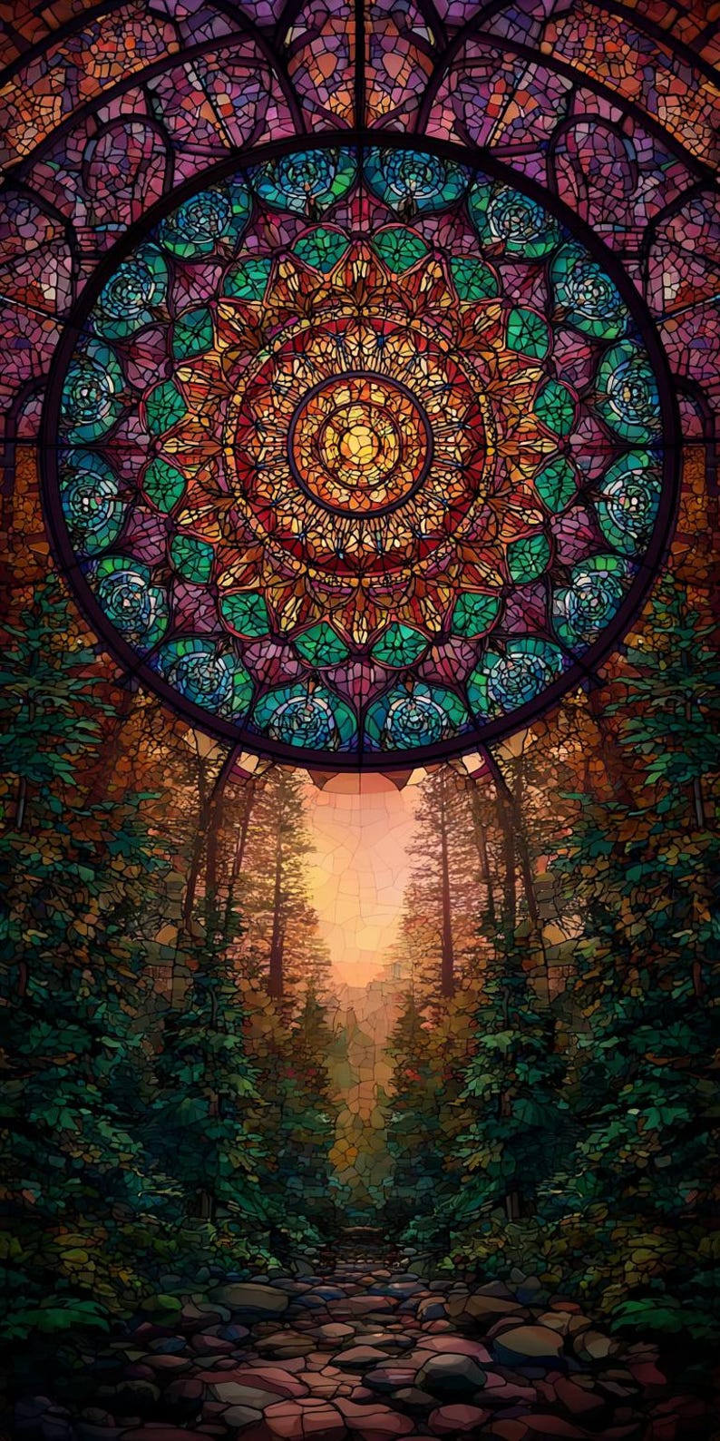 Custom Artistic Stained Glass Window Film – Mandala, Sky Geometry ...