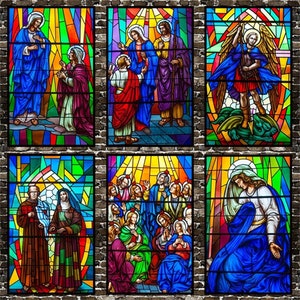 Custom Window Cling - Church Stained Glass Pattern, Static Vinyl for Privacy and Home Decoration