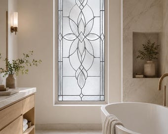 Window Privacy Film, Art Deco Beveled Glass Window Film, Frosted Geometric Door Sidelight Cling, Custom Size Available