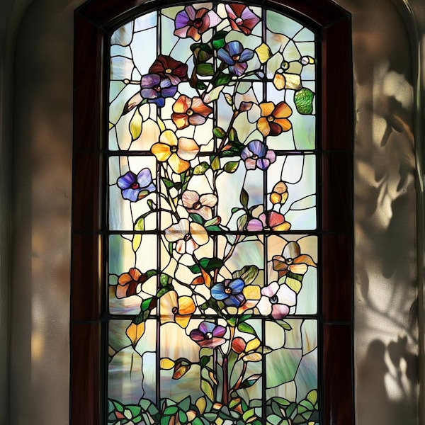 Pellicola per vetri colorati con motivo floreale – Adesivo per vetri smerigliati statico e decorativo personalizzato per la privacy per l'arredamento della casa