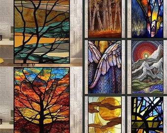 Custom Size Window Film Electrostatic Frosted Stained Glass Films Church Poster Door Stickers Print Tree Butterfly Paining