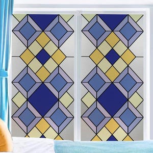 Custom Geometric Frosted Privacy Window Film - Non-Adhesive Stained Glass Design