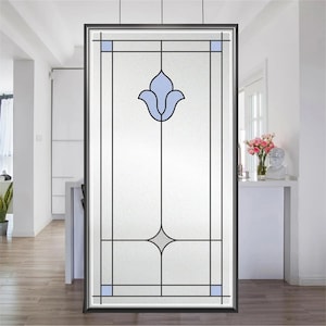 Vintage Stained Glass Frosted Window Film – Customized Privacy Static Cling Door Sticker for Home and Office