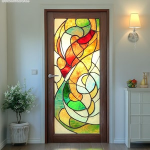 Ornate Stained Glass Door Film Frosted Privacy Window Cling Decorative Non-Adhesive Custom Cut