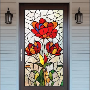 Custom Tulip Stained Glass Window Film Privacy Decorative Door Cling Non-Adhesive Static Vinyl Floral Design