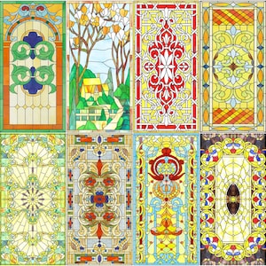 Custom Size Colorful Stained Glass Window Film Abstract Leaves Stain Glass Self Adhesive Vinyl Privacy Film Sticker Home Decor