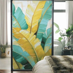 Custom Size Privacy Window Film Anti UV Blocking Heat Control Static Cling Frosted Leaves Painting Background Glass Window Sticker