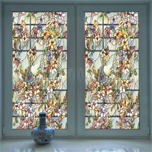 Custom-Sized Spring Floral Window Film - Frosted Cling Art for UV Protection and Privacy in Home Decor