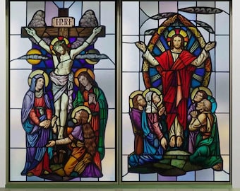Siunwdiy Pellicola per vetri, Pellicola decorativa per vetrate da chiesa Pellicola adesiva per privacy statica anti-UV Anti-UV Pellicola per figure religiose di Gesù Decor,G,100x120cm(40x47