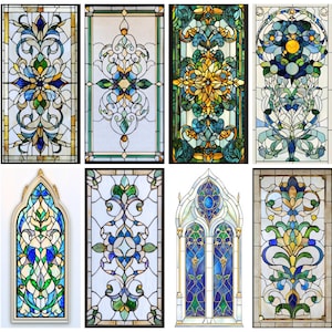 Película para vitrales de estilo victoriano: elegante diseño floral y geométrico