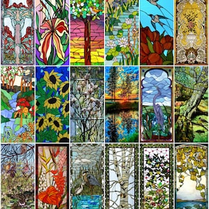 Custom-Sized Window Art Film: Retro Colorful Stained Glass with Frosted Privacy Static Cling for Shower, Bathroom, and Office Decor