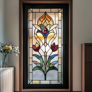 Lámina para vidrieras Art Nouveau: diseño floral esmerilado para privacidad y decoración