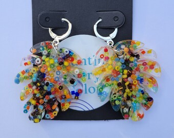Monstera Leaf Rainbow Bead Dangle Earring