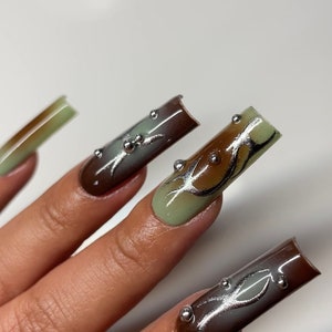 Airbrush  Nails design with rhinestones, Airbrush nail art