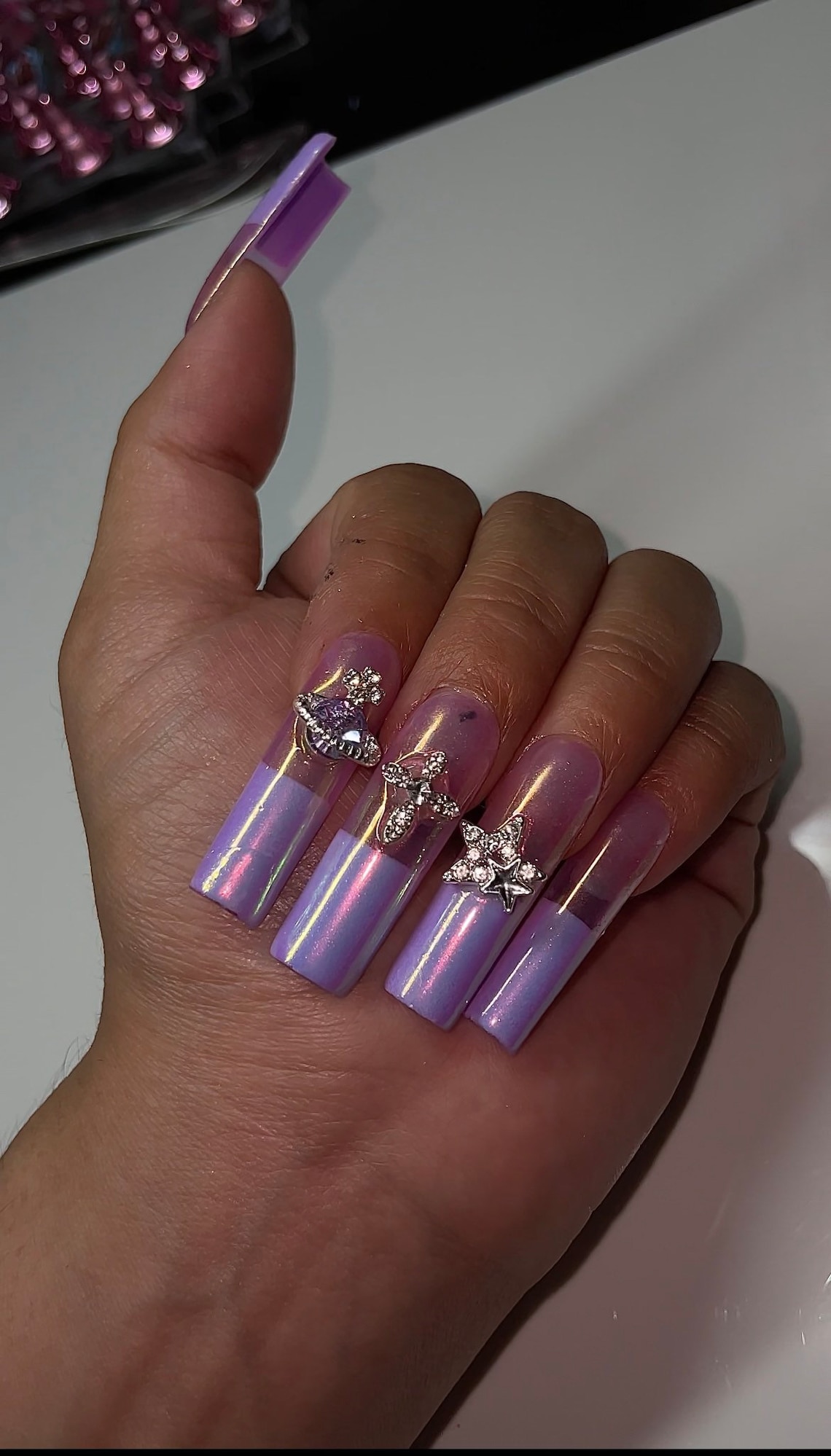 Y2K Straight French Tip Purple Nails - Etsy