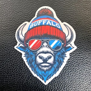 3,4 inch hoge matte vinylsticker buffelrood, wit en blauw - Buffalo Bills Fanart Slap