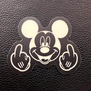 Mouse Dual Birds - Glow in the Dark Mickey Middle Fingers Up Vinyl Sticker - 2.8 in. Wide