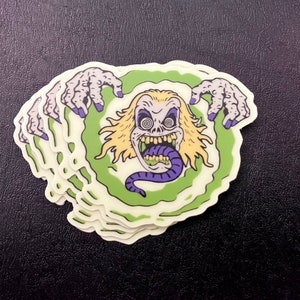 Cartoon Beetlejuice Glow in the Dark matte vinyl stickers 2.5 in. wide