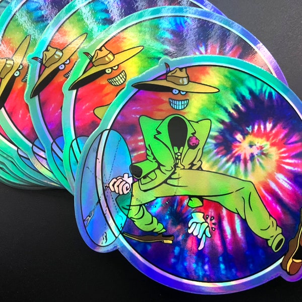 Shakedown Street Tie Dye Holographic Doo-dah Man Vinyl Sticker - 3" Round