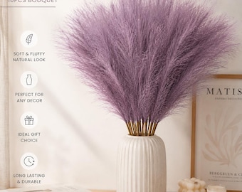 Purple Pampas Grass Bouquet, 10 Stem Faux Pampas Grass, Lavender Pampas Decor, Boho Home Decor, Vase Filler, Farmhouse Centerpiece