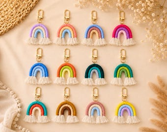 Boho Rainbow Bag Charm | 12 piece Macrame Rainbow Keychain | Colorful Purse Charm | Cute Backpack Accessory | Gift for Women & Girls