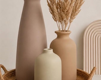 Set of 3 Ceramic Vases, Morandi Neutral Farmhouse Boho Decor