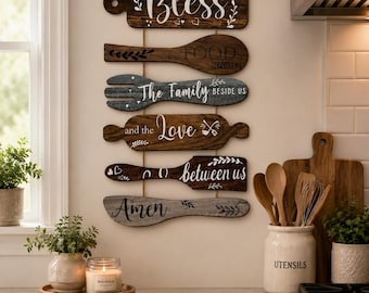 Bless The Food Before Us Farmhouse Sign | Kitchen Wall Hanging | Rustic Dining Room Decor Gift