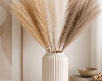 Artificial Pampas Grass Bundle, 9 Piece Neutral Pampas Decor, Beige White Brown Faux Pampas Grass, Boho Home Decor, Vase Filler