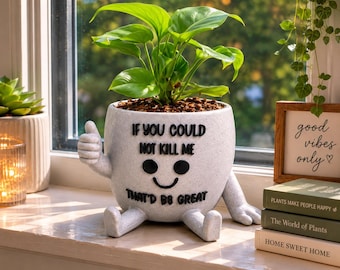 Funny Face Planter Pot with Thumbs Up | Succulent Holder, Desk Decor