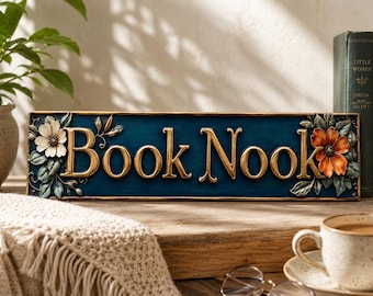 Rustic Floral Book Nook Sign – Cozy Reading Corner, Home Library Decor