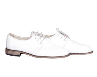Women Handmade OXFORD Dress Shoes, WHİTE Smooth Leather, Natural, Colorful, 100% Leather Made in Turkey
