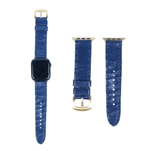 Personalized Navy Blue Leather Apple Watch Strap: Handmade Vegetable Tanned