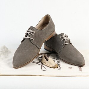 Point Toe Oxford GRAY NUBUCK Turkish Genuine Leather Handmade Point Toe Heeled Oxford, Natural, Colorful, Shoes image 7