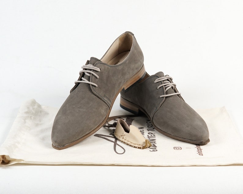 Point Toe Oxford GRAY NUBUCK Turkish Genuine Leather Handmade Point Toe Heeled Oxford, Natural, Colorful, Shoes image 7