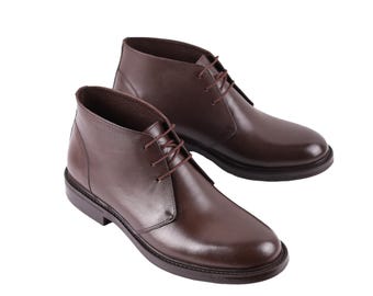 Botas cortas para hombre hechas a mano, zapatos de vestir de cuero liso MARRÓN