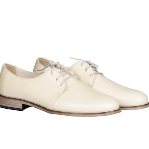 MEN Handmade OXFORD Dress Shoes, BEIGE Smooth Leather, Natural, Colorful, 100% Leather Made in Turkey