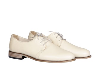 Männer Handgemachte OXFORD Schuhe, BEIGE Glattleder, Natürlich, Bunt, 100% Leder Made in Türkei