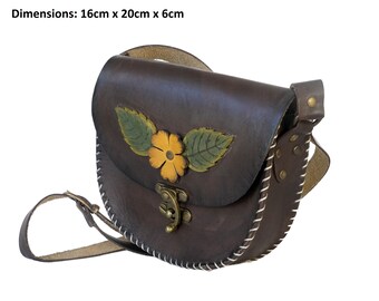 Bolso bandolera de piel de búfalo marrón oscuro: teñido a mano y curtido vegetal