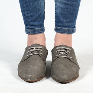 Point Toe Oxford GRAY NUBUCK Turkish Genuine Leather Handmade Point Toe Heeled Oxford, Natural, Colorful, Shoes image 5