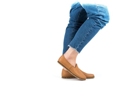 Women TAN SMOOTH Turkish Genuine Leather Handmade SPORT Yemeni Shoes Natural Colorful Slip on Etsy