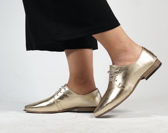 Scarpe Oxford con punta in pelle dorata - Oxford con tacco turche fatte a mano