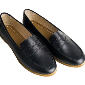 Handmade Black Leather Loafer Moccasins: Women's Business Oxfords