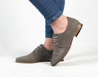 Point Toe Oxford GRAY NUBUCK Turkish Genuine Leather Handmade Point Toe Heeled Oxford, Natural, Colorful, Shoes