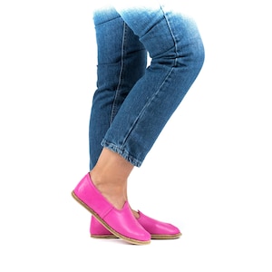 Women FUSCIA SMOOTH Turkish Genuine Leather Handmade Classic Yemeni Shoes, Natural, Colorful, Slip-On