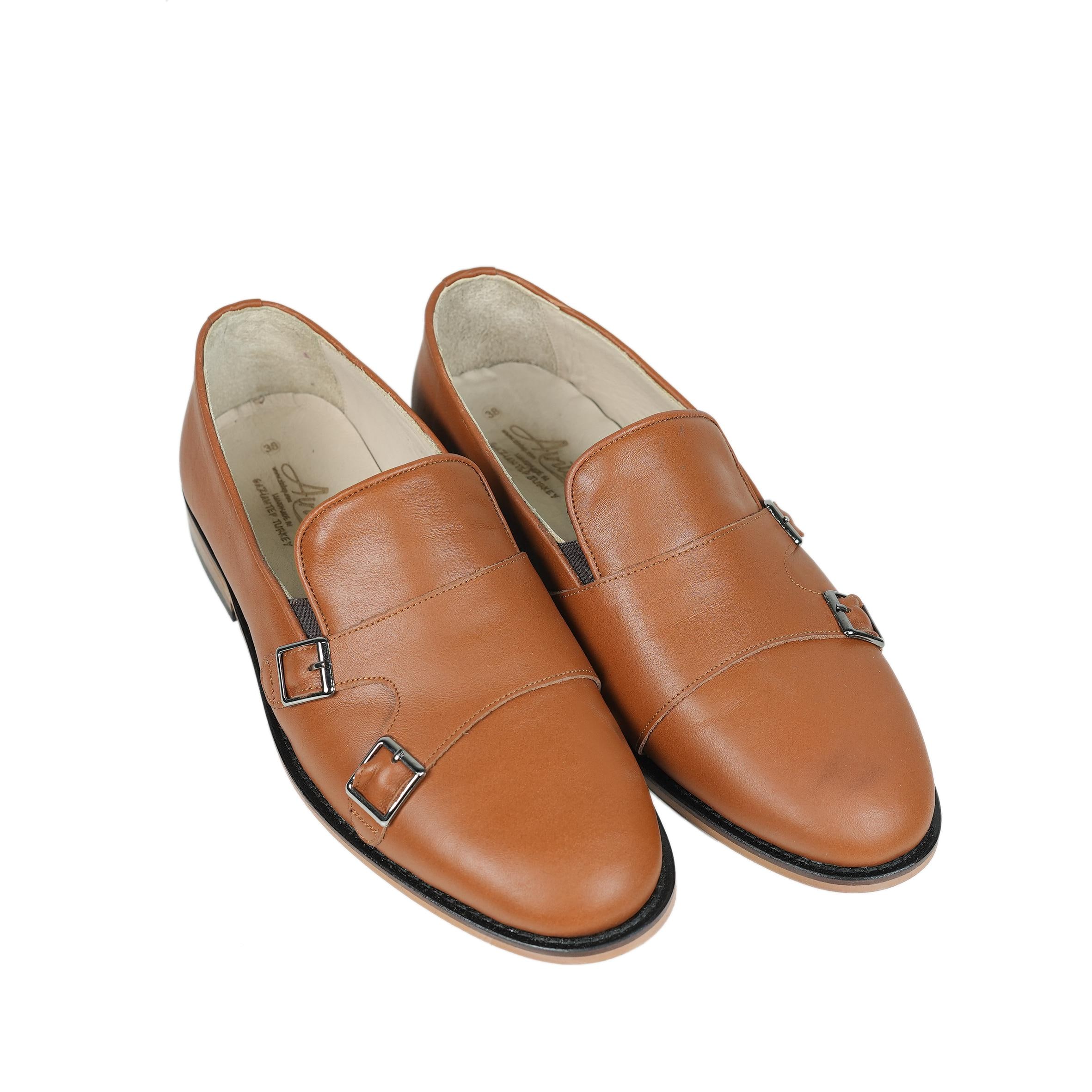 Handmade Leather Oxford Dress Shoes - Tan Double Monk Strap  display picture 1